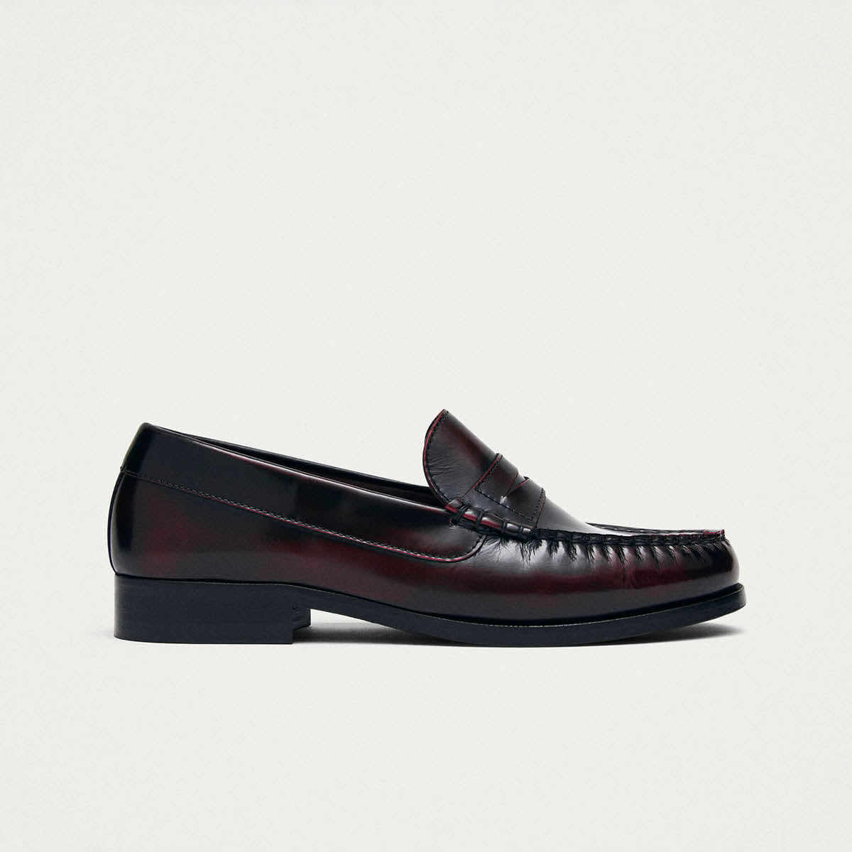 Rivet Brushed Burgundy Leather Loafers - Image 3