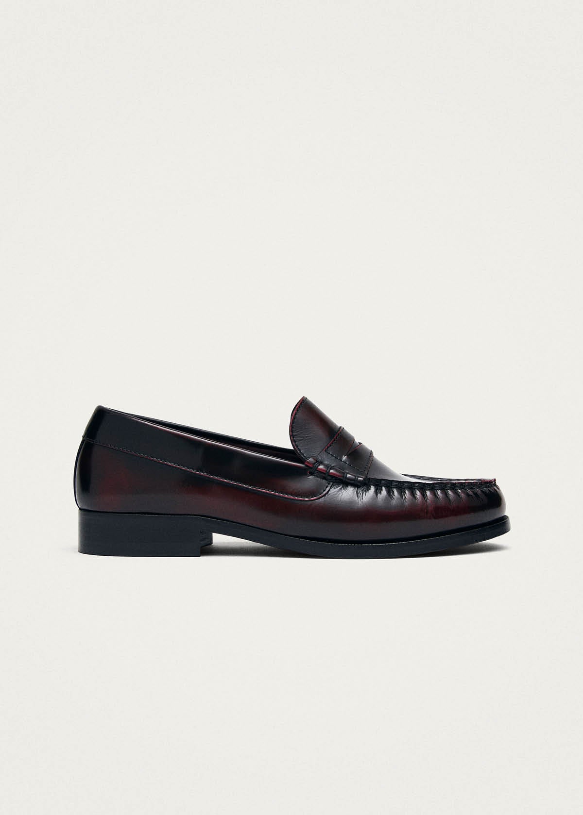 Rivet Brushed Burgundy Leather Loafers