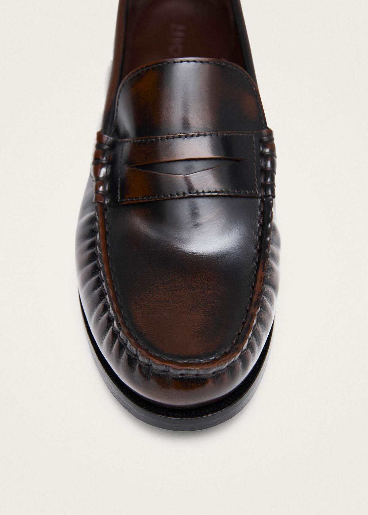 Rivet Brushed Coffee Brown Leather Loafers - Image 6