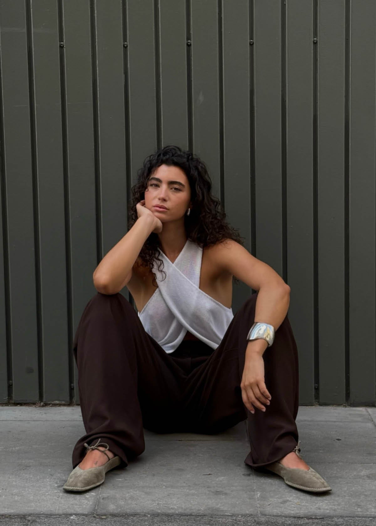 Sway Suede Khaki Leather Ballet Flats - Image 2