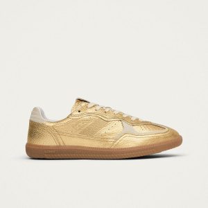 Tb.490 Grain Shimmer Gold & Cream Leather Sneakers