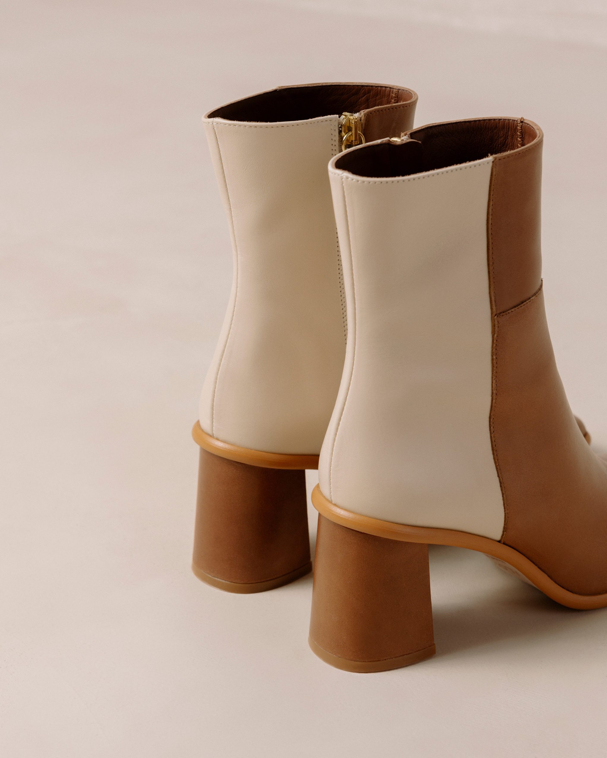 West Bicolor Camel Cream Leather Ankle Boots - Image 8