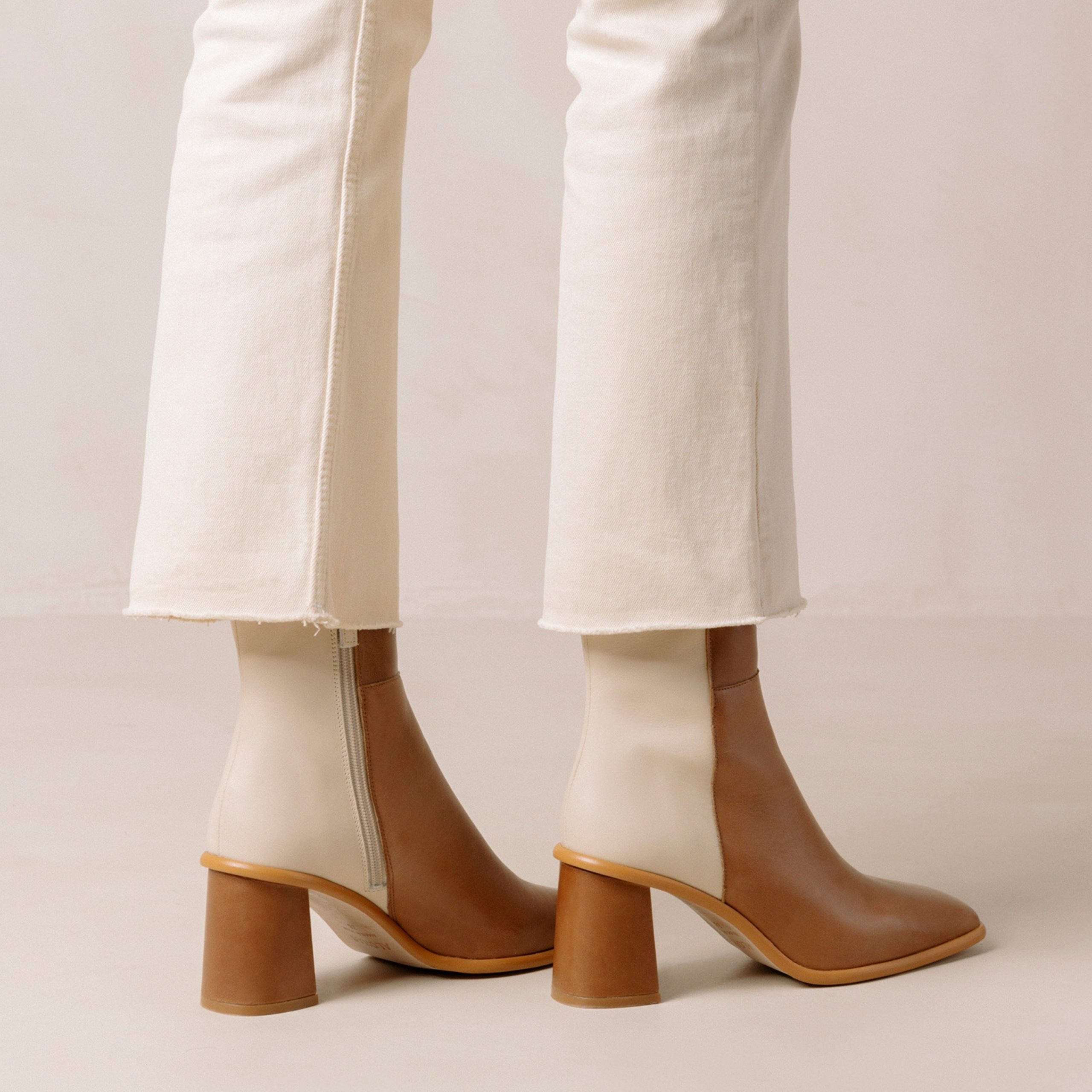 West Bicolor Camel Cream Leather Ankle Boots - Image 3